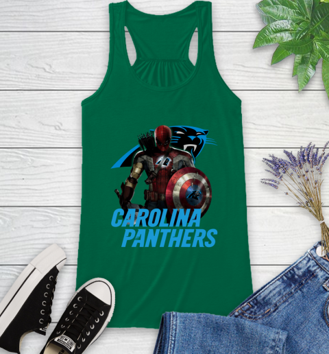 NFL Captain America Thor Spider Man Hawkeye Avengers Endgame Football Carolina Panthers Racerback Tank 7