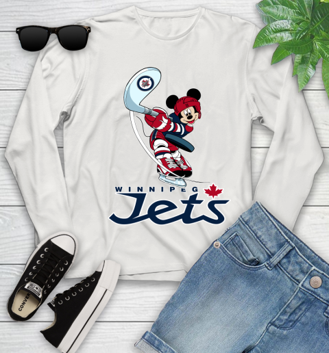 NHL Hockey Winnipeg Jets Cheerful Mickey Mouse Shirt Youth Long Sleeve 12