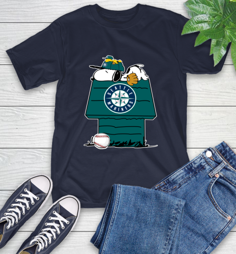 MLB Seattle Mariners Snoopy Woodstock The Peanuts Movie Baseball T Shirt T-Shirt 4