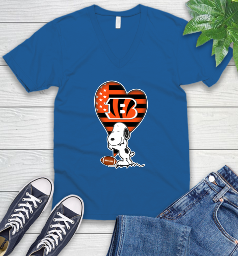 Cincinnati Bengals NFL Football The Peanuts Movie Adorable Snoopy V-Neck T-Shirt 6