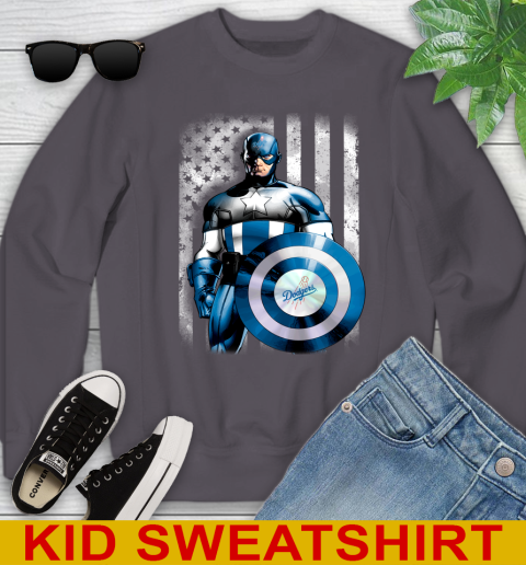 Los Angeles Dodgers MLB Baseball Captain America Marvel Avengers American Flag Shirt Youth Sweatshirt 5