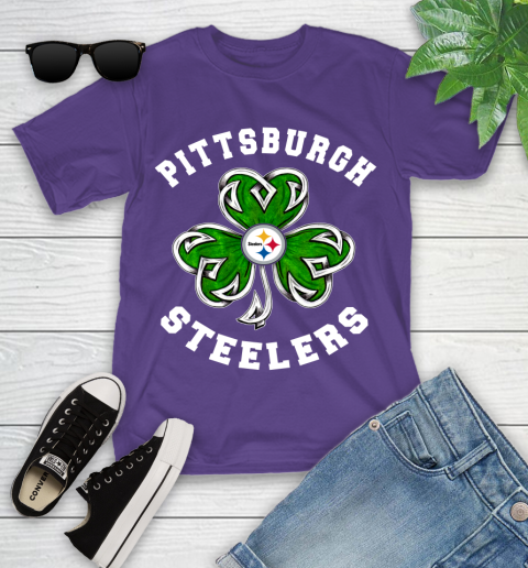 NFL Pittsburgh Steelers Three Leaf Clover St Patrick's Day Football Sports Youth T-Shirt 3
