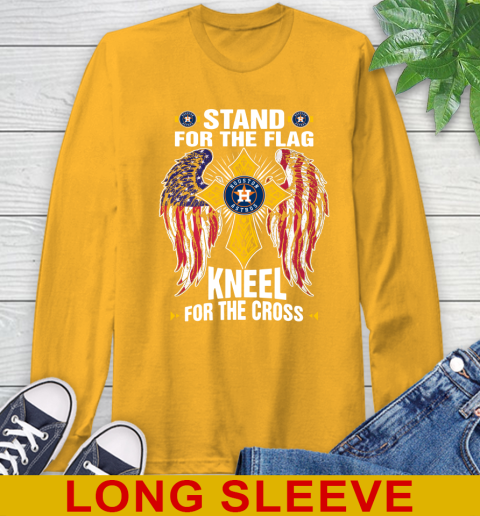 MLB Baseball Houston Astros Stand For Flag Kneel For The Cross Shirt Long Sleeve T-Shirt 2