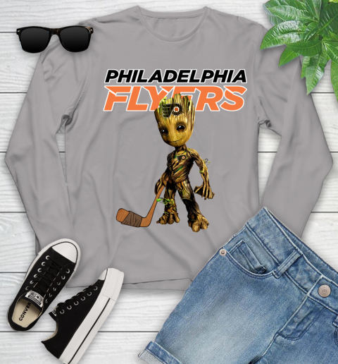 Philadelphia Flyers NHL Hockey Groot Marvel Guardians Of The Galaxy Youth Long Sleeve 5