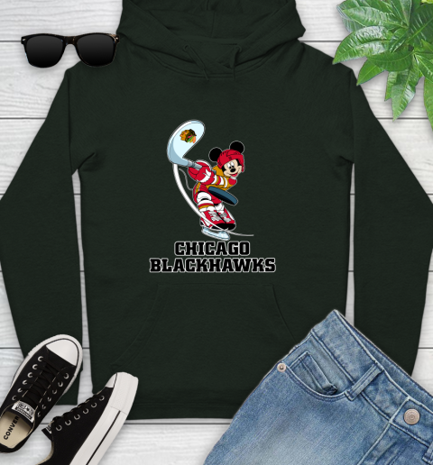 NHL Hockey Chicago Blackhawks Cheerful Mickey Mouse Shirt Youth Hoodie 12