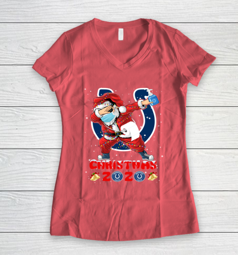 Indianapolis Colts Funny Santa Claus Dabbing Christmas 2020 NFL Women's V-Neck T-Shirt - Image 5