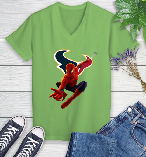 NFL Spider Man Avengers Endgame Football Houston Texans Women's V-Neck T-Shirt 11