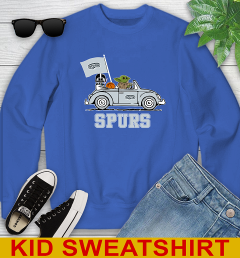 NBA Basketball San Antonio Spurs Darth Vader Baby Yoda Driving Star Wars Shirt Youth Sweatshirt 7