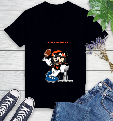 NFL Cincinnati Bengals Mickey Mouse Disney Super Bowl Football T Shirt Women's V-Neck T-Shirt 2