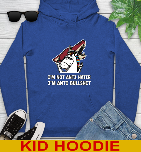 Arizona Coyotes NHL Hockey Unicorn I'm Not Anti Hater I'm Anti Bullshit Youth Hoodie 10