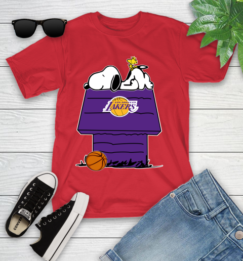 Los Angeles Lakers NBA Basketball Snoopy Woodstock The Peanuts Movie Youth T-Shirt 10