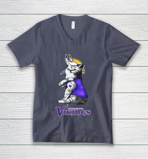 NFL Football My Cat Loves Minnesota Vikings V-Neck T-Shirt 7