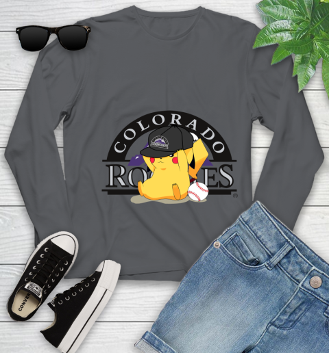 MLB Pikachu Baseball Sports Colorado Rockies Youth Long Sleeve 8