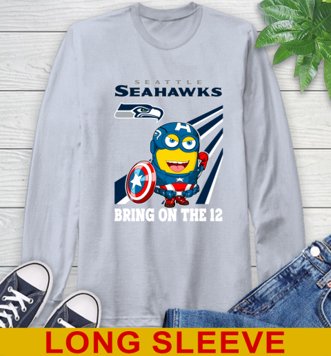 NFL Football Seattle Seahawks Captain America Marvel Avengers Minion Shirt Long Sleeve T-Shirt 6