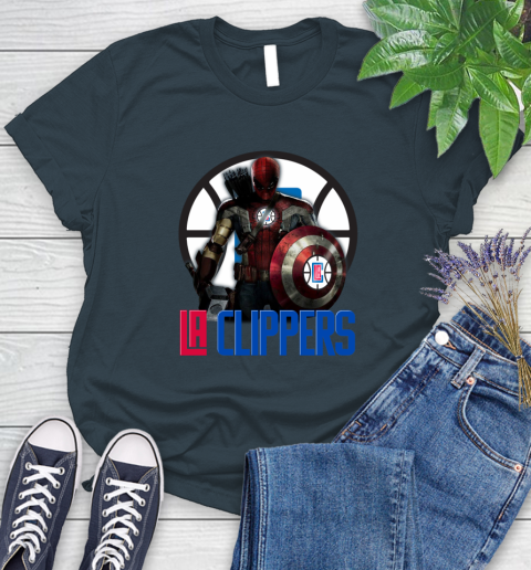 LA Clippers NBA Basketball Captain America Thor Spider Man Hawkeye Avengers Women's T-Shirt 8
