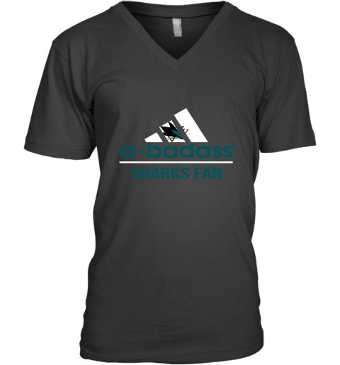 NHL A Badass San Jose Sharks Fan Adidas Hockey Sports V-Neck T-Shirt