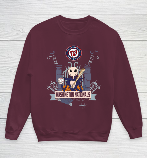 MLB Washington Nationals Baseball Jack Skellington Halloween Youth Sweatshirt 4