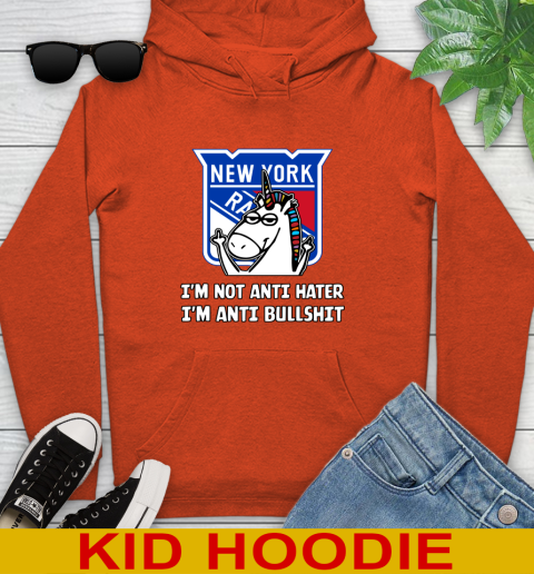 New York Rangers NHL Hockey Unicorn I'm Not Anti Hater I'm Anti Bullshit Youth Hoodie 5