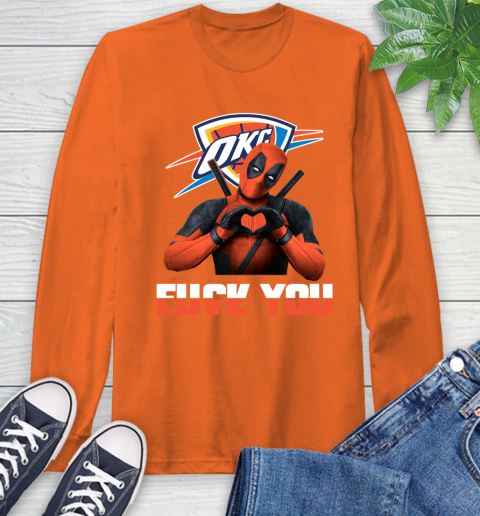 NBA Oklahoma City Thunder Deadpool Love You Fuck You Basketball Sports Long Sleeve T-Shirt 4