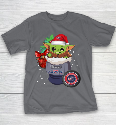 Columbus Blue Jackets Christmas Baby Yoda Star Wars Funny Happy NHL Youth T-Shirt 7
