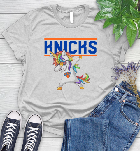 New York Knicks NBA Basketball Funny Unicorn Dabbing Sports Women's T-Shirt