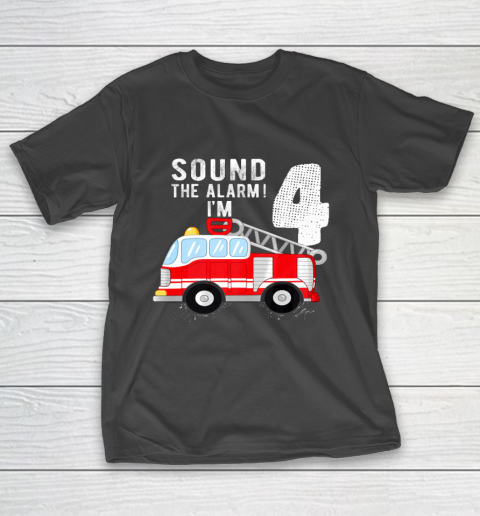Kids Firefighter 4th Birthday Boy 4 Year Old Fire Truck T-Shirt