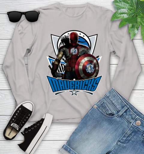 Dallas Mavericks NBA Basketball Captain America Thor Spider Man Hawkeye Avengers Youth Long Sleeve 12