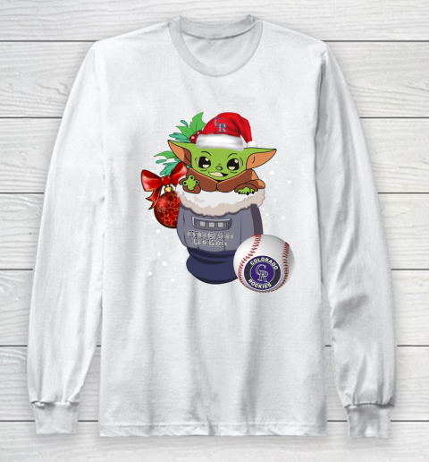 Colorado Rockies Christmas Baby Yoda Star Wars Funny Happy MLB Long Sleeve T-Shirt 2