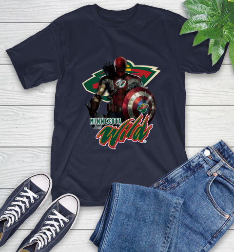 NHL Captain America Thor Spider Man Hawkeye Avengers Endgame Hockey Minnesota Wild T-Shirt 4