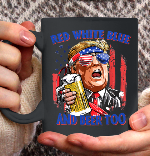 Beer Lover Funny Shirt Red White Blue And Beer 4th of July Funny Trump Drinking Ceramic Mug 11oz