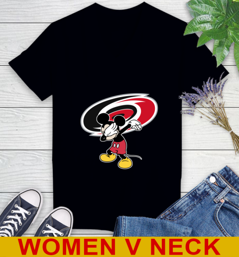 Carolina Hurricanes NHL Hockey Dabbing Mickey Disney Sports Women's V-Neck T-Shirt 2