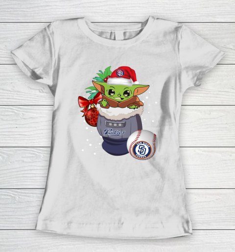 San Diego Padres Christmas Baby Yoda Star Wars Funny Happy MLB Women's T-Shirt 3