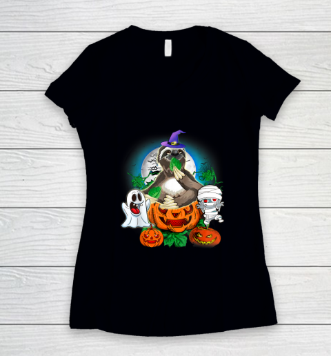 Sloth Lover Gift Pumpkin Sloth Halloween Costume Women's V-Neck T-Shirt