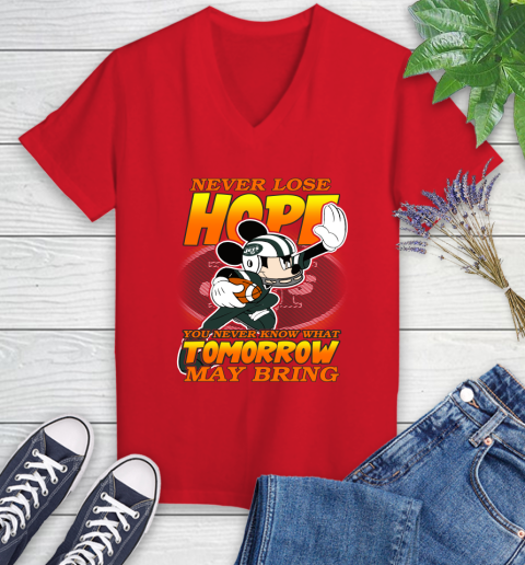 New York Jets NFL Football Mickey Disney Never Lose Hope Women's V-Neck T-Shirt 11