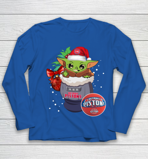 Detroit Pistons Christmas Baby Yoda Star Wars Funny Happy NBA Youth Long Sleeve 9