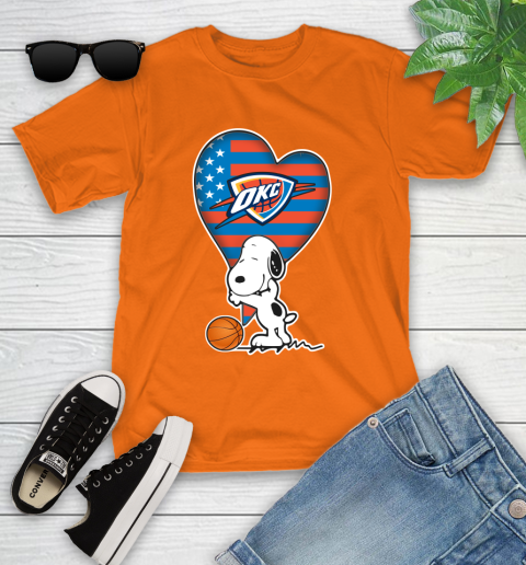 Oklahoma City Thunder NBA Basketball The Peanuts Movie Adorable Snoopy Youth T-Shirt 7
