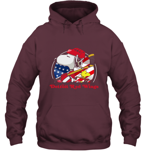 qm0d detroit red wings ice hockey snoopy and woodstock nhl hoodie 23 front maroon