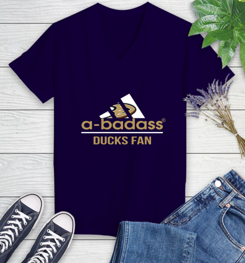 NHL A Badass Anaheim Ducks Fan Adidas Hockey Sports Women's V-Neck T-Shirt 3