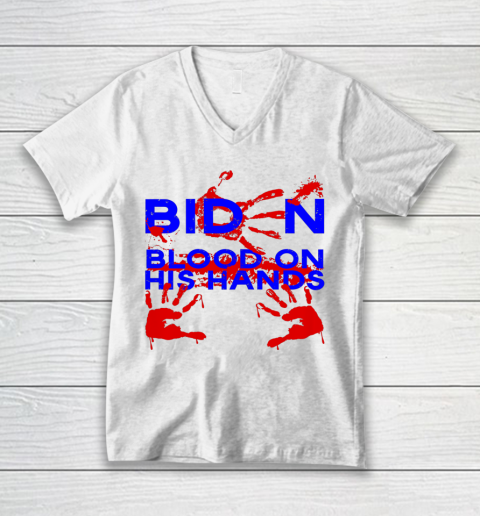 Biden Blood On His Hands Bring Trump Back Biden Handprint Anti Biden V-Neck T-Shirt