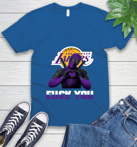 NBA Los Angeles Lakers Deadpool Love You Fuck You Basketball V-Neck T-Shirt 5