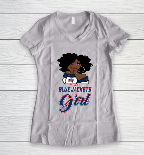 Columbus Blue Jackets Girl NHL Women's V-Neck T-Shirt 2