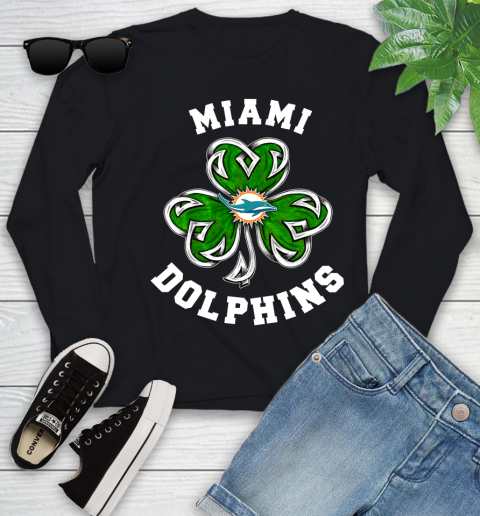 NFL Miami Dolphins Three Leaf Clover St Patrick's Day Football Sports Youth Long Sleeve