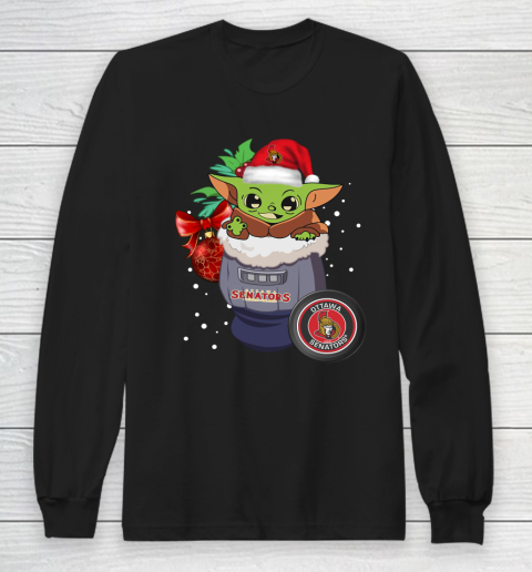 Ottawa Senators Christmas Baby Yoda Star Wars Funny Happy NHL Long Sleeve T-Shirt