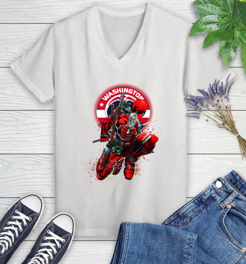 NBA Deadpool Marvel Comics Sports Basketball Washington Wizards Women's V-Neck T-Shirt