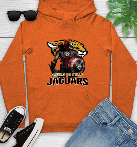 NFL Captain America Thor Spider Man Hawkeye Avengers Endgame Football Jacksonville Jaguars Youth Hoodie 5