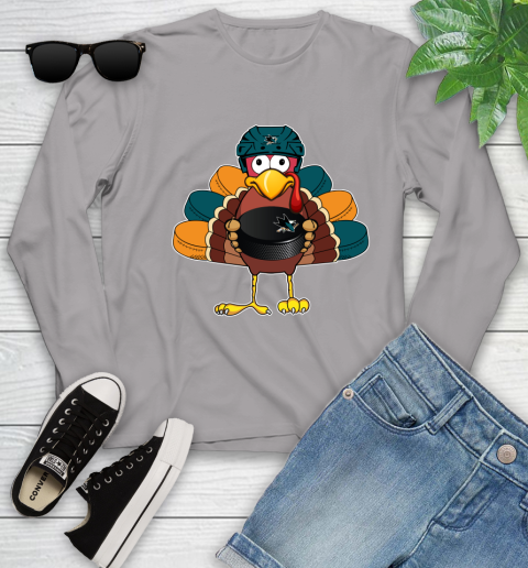 San Jose Sharks Turkey Thanksgiving Day Youth Long Sleeve 5