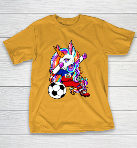 Dabbing Unicorn Haiti Soccer Fans Jersey Haitian Football T-Shirt 3