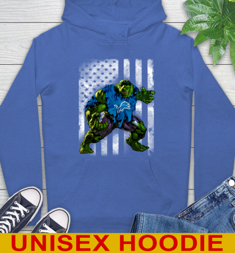 Detroit Lions Hulk Marvel Avengers NFL Football American Flag Hoodie 9