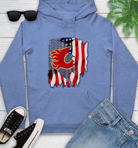 Calgary Flames NHL Hockey American Flag Youth Hoodie 13