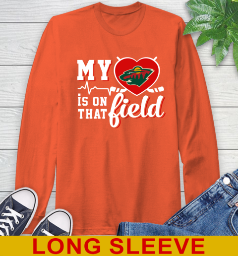 NHL My Heart Is On That Field Hockey Sports Minnesota Wild Long Sleeve T-Shirt 4